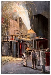 Decarburisation of pig iron in a Bessemer converter, 1900