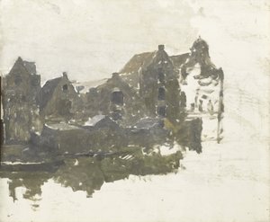 Warehouses on the Teertuinen on the Prinseneiland by Georg-Hendrik Breitner