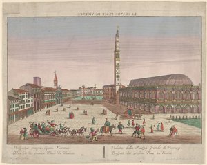 View of the Piazza dei Signori of Vicenza with Horse-Drawn Carriages and Figures... by Georg Balthasar Probst