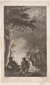 Illustration with Figures around a Bonfire by Georg Christian Schule
