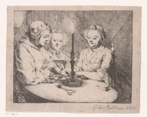 Ladies Playing Checkers by Candlelight by Georg David Matthieu
