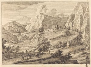 Mountainous Landscape with Figures and a Monastery by Georg Eisenmann
