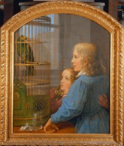 Two Children in Front of a Parrot Cage by Georg Friedrich Kersting