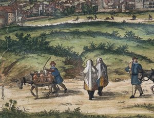 BRAUN, George (1541-1622). ORTELIUS, Abraham (1527-1598). HOGENBERG, Franz (1535-1590). Civitatis Orbis Terrarum (Theatrum orbis terrarum). 1572-1617. Granada (1572). Left detail. Volume I. Etching. SPAIN. CASTILE AND LEON. Salamanca. Salamanca University by Georg Hogenberg Franz (1535 90) & Ortelius Abraham (1527 98) Braun