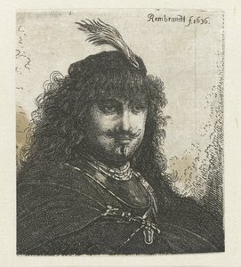 Self-portrait with plumed cap and lowered sabre by Georg Leopold Hertel