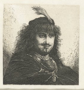 Self-portrait with plumed cap and lowered sabre by Georg Leopold Hertel