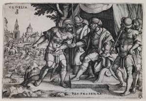 Cloelia and the Etruscan King Porsenna (engraving) by Georg Pencz