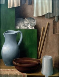 Still Life with Cat (Corner of the Oven) by Georg Schrimpf