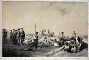 Grand Dukes Nikolai Nikolaievich and Michael Nicolaevich Visiting a Redoubt after Attack on 12 February 1855 (lithograph)
