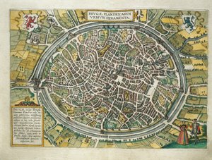 Bruges map from Civitates Orbis Terrarum, Cologne, engraving