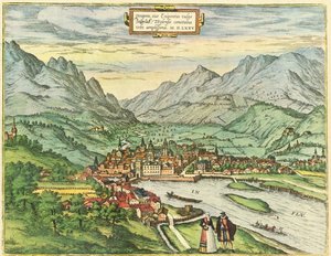 Innsbruck, Austria, Tyrol by Georg and Hogenberg Franz (1535 90) Braun