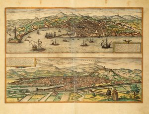 Map of Genoa and Florence from Civitates Orbis Terrarum by Georg Braun by Georg Braun and Hogenberg Franz