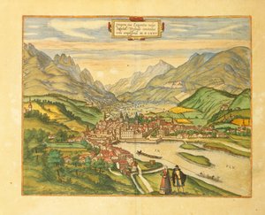 Map of Innsbruck from Civitates Orbis Terrarum by Georg Braun by Georg Braun and Hogenberg Franz