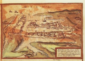 Map of the island of Malta, from Civitates Orbis Terrarum by Georg Braun