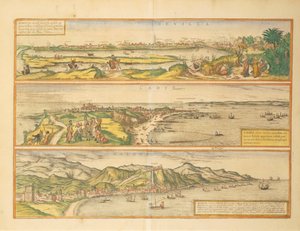Maps of Seville, Cadiz and Malaga, Spain, from Civitates Orbis Terrarum