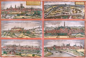 Munich, Ingolstadt, Freising, Nördlingen, Regensburg, Straubing, Germany by Georg and Hogenberg Franz (1535 90) Braun