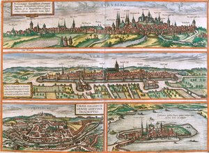 Nuremberg, Ulm, Salzburg, Lindau, Germany, Austria by Georg and Hogenberg Franz (1535 90) Braun