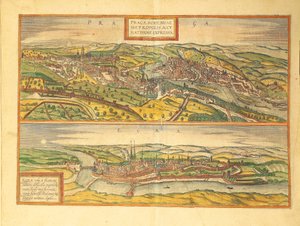 Prague and Cheb, Eger from Civitates Orbis Terrarum by Georg Braun and Hogenberg Franz