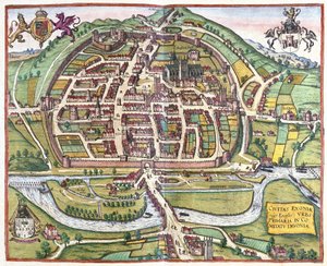 Exeter, England by Georg Braun and Hogenberg Franz