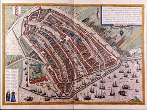 Map of Amsterdam. Atlas of Braun and Hogenberg. Amsterdam 1588 by Georg Braun and Hogenberg Franz
