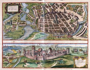Poznan and Krosno, Poland by Georg Braun and Hogenberg Franz
