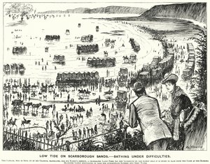 Punch Cartoon: Low Tide on Scarborough Sands - Bathing under Difficulties by George (after) Du Maurier