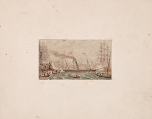 Needle-box Print: The Royal Fleet in Kilkenny Bay (?) by George Baxter
