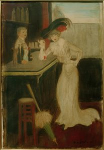 Woman with Parasol at the Bar by George Bottini