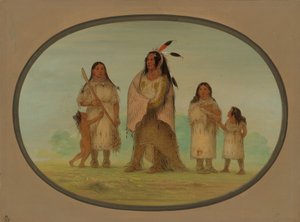 Assinneboine Warrior and His Family by George Catlin
