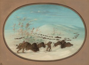 Buffalo Chase in the Snow Drifts - Ojibbeway by George Catlin