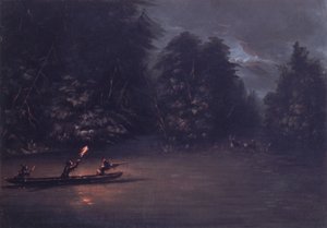 Deer Hunting by Torchlight in Bark Canoes by George Catlin