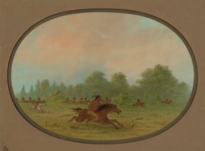 Defile of a Camanchee War Party by George Catlin