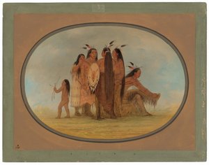 Four Mandan Warriors, a Girl, and a Boy by George Catlin