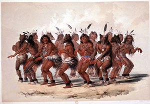 Indian Bear Dance - Lithography by Georges Catlin by George Catlin