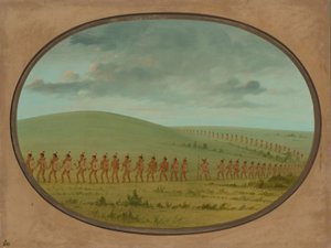 Indian File - Iowa by George Catlin