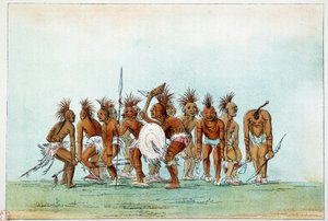 Indians of America: Black Hawk tribe dancing beggar dance for tourists. Illustration by George Catlin by George Catlin