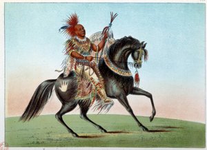 Indians of America: Equestrian portrait of an Indian chief of the tribe of Saxony and Foxes. Illustration by George Catlin