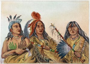 Indians of America: Portrait of Sioux chiefs whose rivalry was constant. Illustration by George Catlin by George Catlin