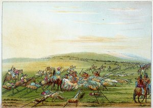 Indians of America: tribe of Indians with horses and dogs. Illustration by George Catlin by George Catlin