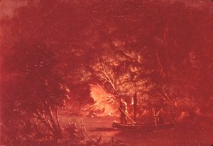 Ojibwe Spearing Salmon by Torchlight by George Catlin