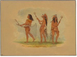 Three Celebrated Ball Players - Choctaw, Sioux and Ojibbeway by George Catlin