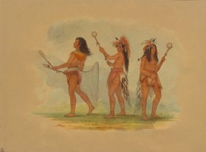 Three Celebrated Ball Players - Choctaw, Sioux and Ojibbeway by George Catlin