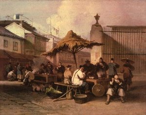 A Group of Chinese Eating Outside Church of San Domingo by George Chinnery