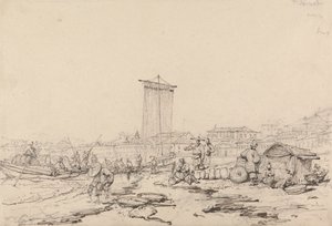 Coast Scene with Fishermen and Buildings, Macao by George Chinnery