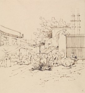 Street Scene with Merchants Selling Wares