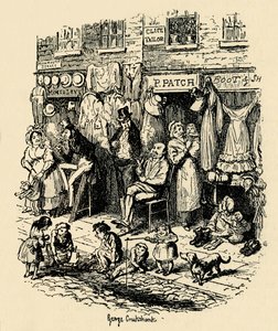Monmouth Street, Soho, an illustration by G. Cruikshank for Dickens Sketches by Boz by George Cruikshank