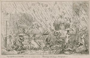 Raining Cats, Dogs and Pitchforks by George Cruikshank