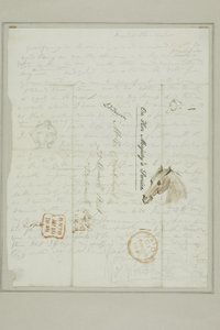 Untitled (Cruikshank letter with sketches of horse head) by George Cruikshank