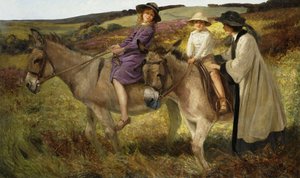 Two Children Riding Donkeys on the Edge of a Moor