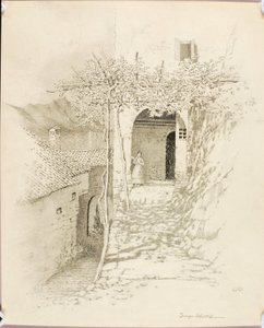 Untitled (transfer drawing for Village Street, Lake Lugano, Italy [no. 1]) by George Elbert Burr
